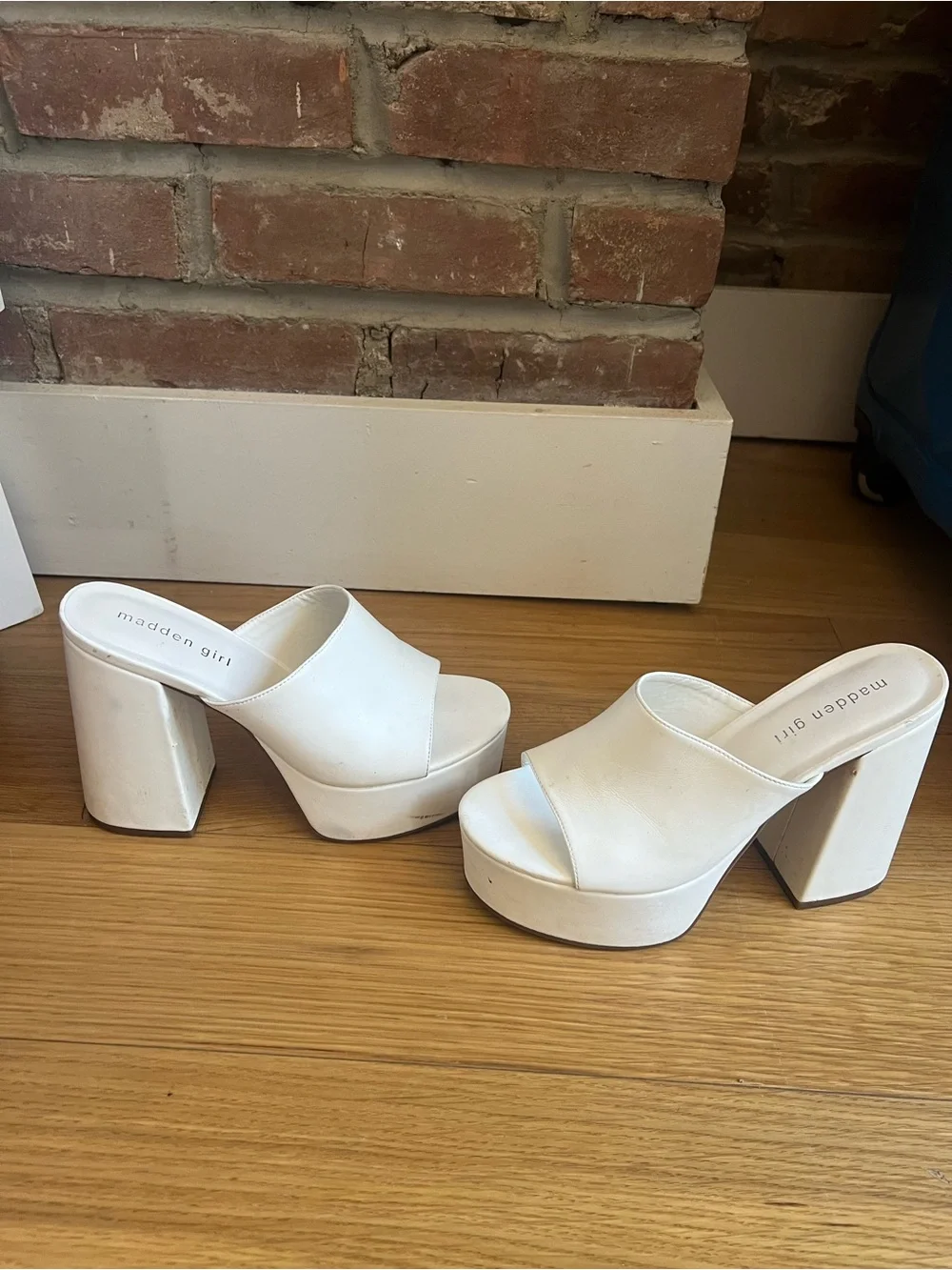 Madden Girl White Platform Mule Heels
